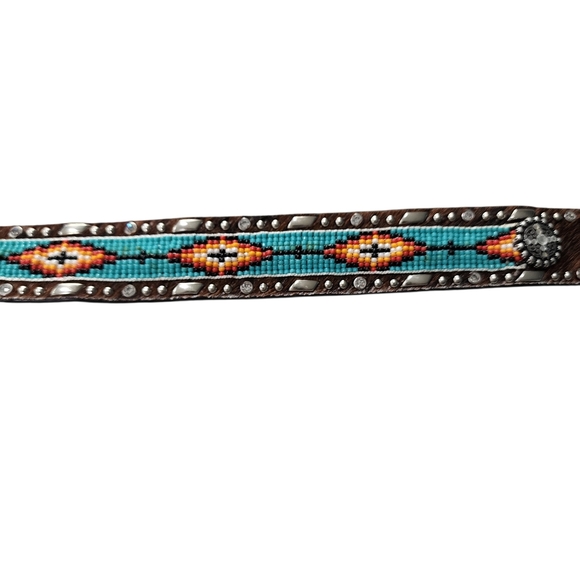 ARIAT GIRLS CALF HAIR AND BEADED LEATHER BELT \